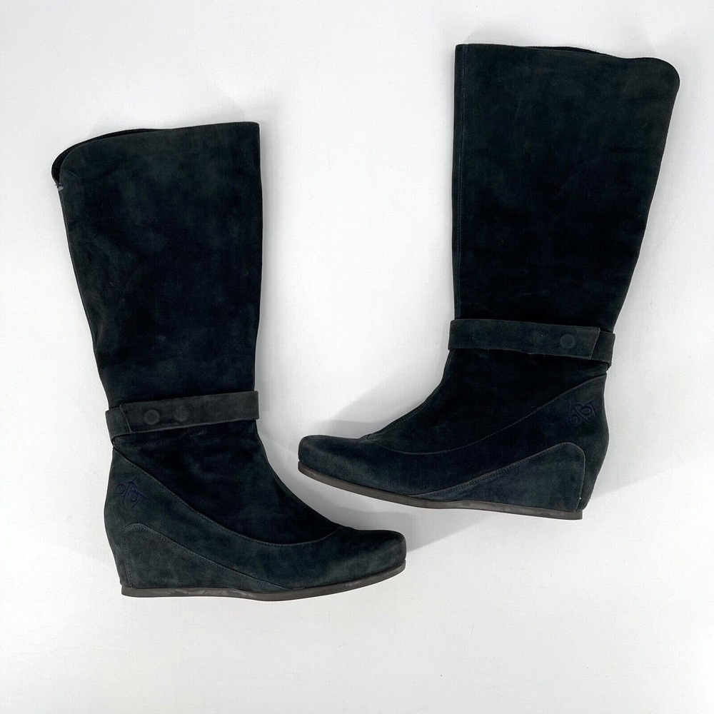 OTBT Yountville‎ Wedge Knee High Boots Shoes Sz 8.5 Gray Suede Leather Side Zip